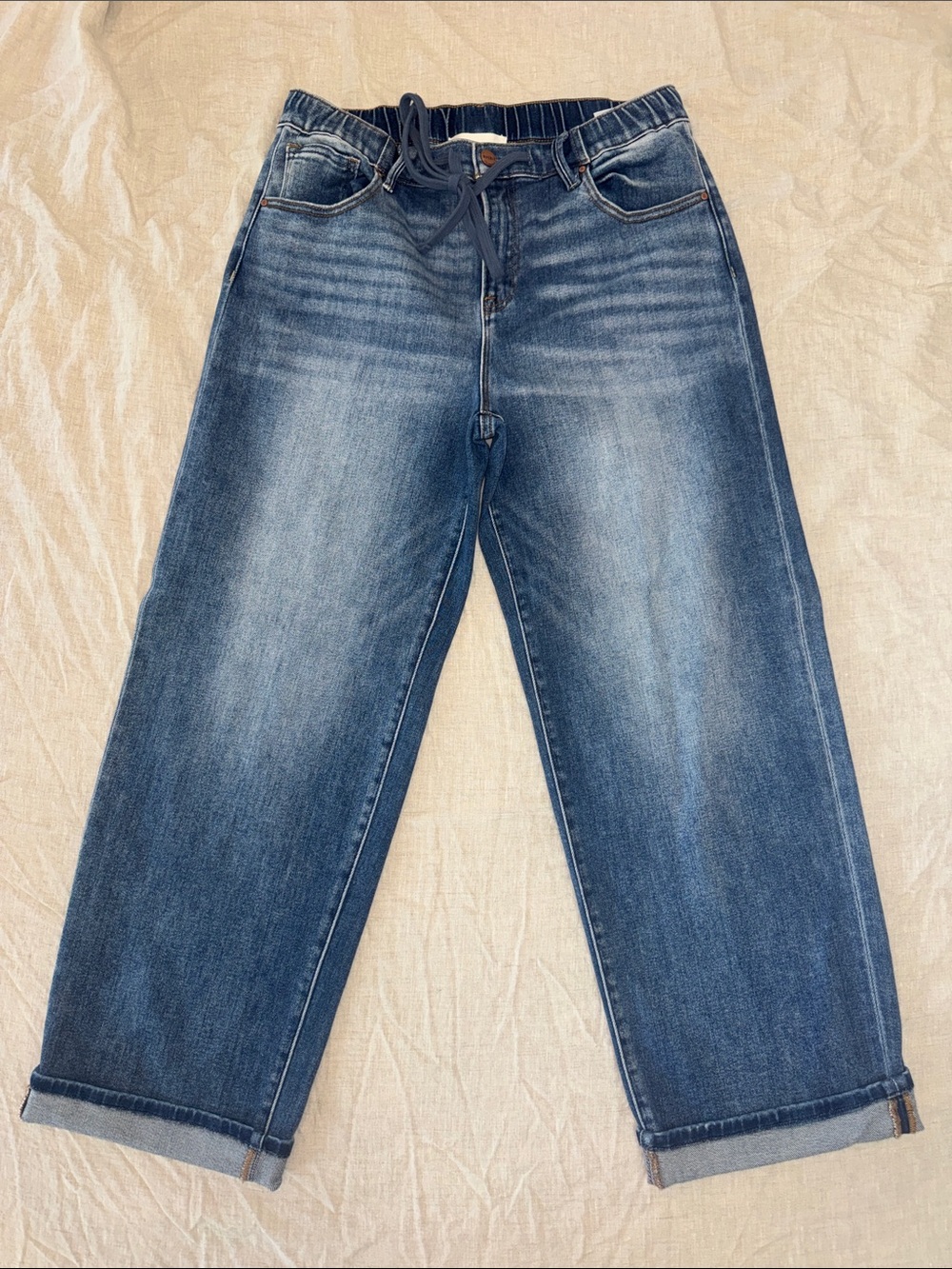Risen Women’s Boyfriend Jeans in Medium Blue - Relaxed Stretch Denim Size 29
